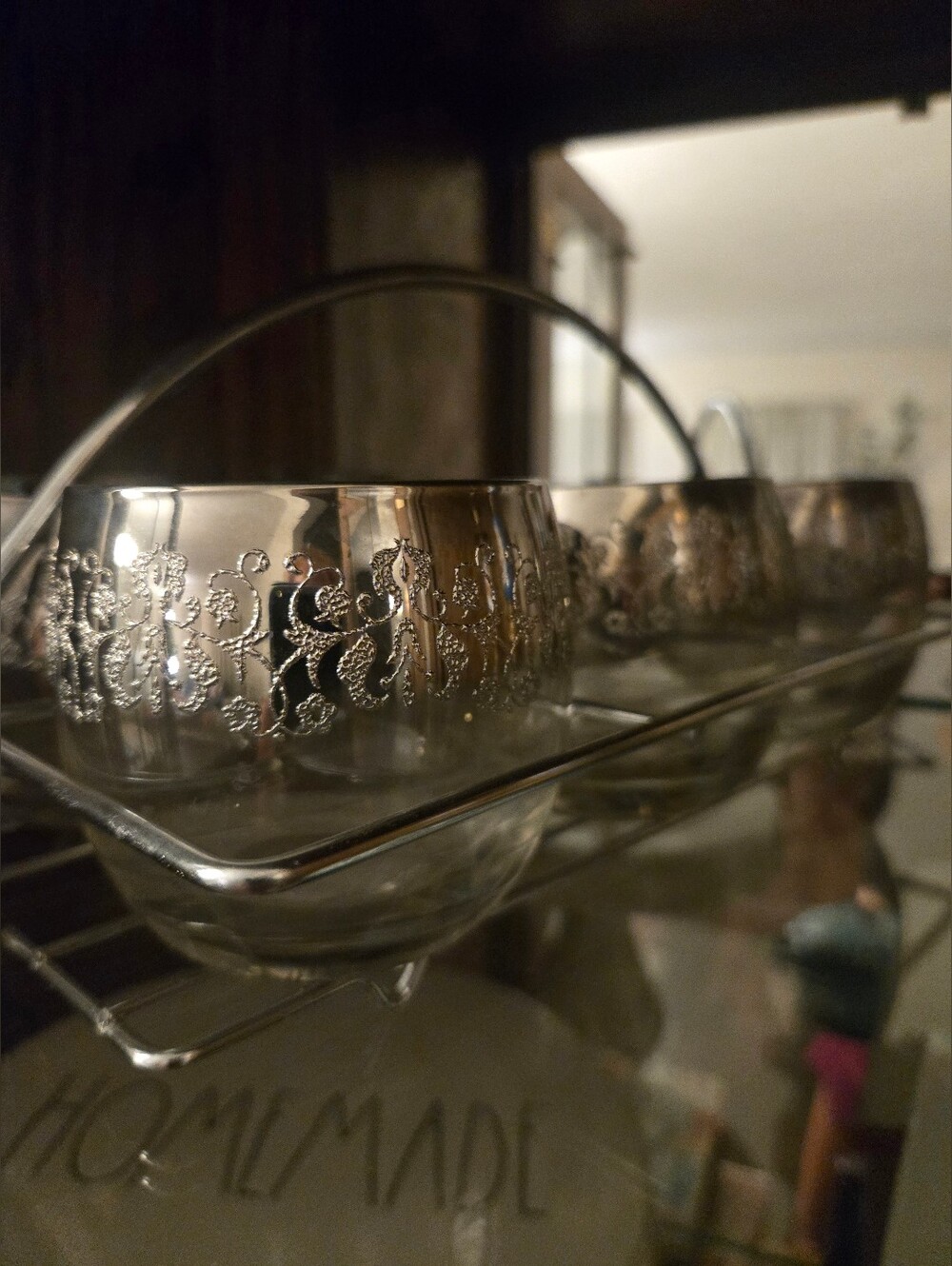 Vintage Mid-Century Silver Madeira Roly Poly Cocktail Glasses & Caddy - Set of 6
